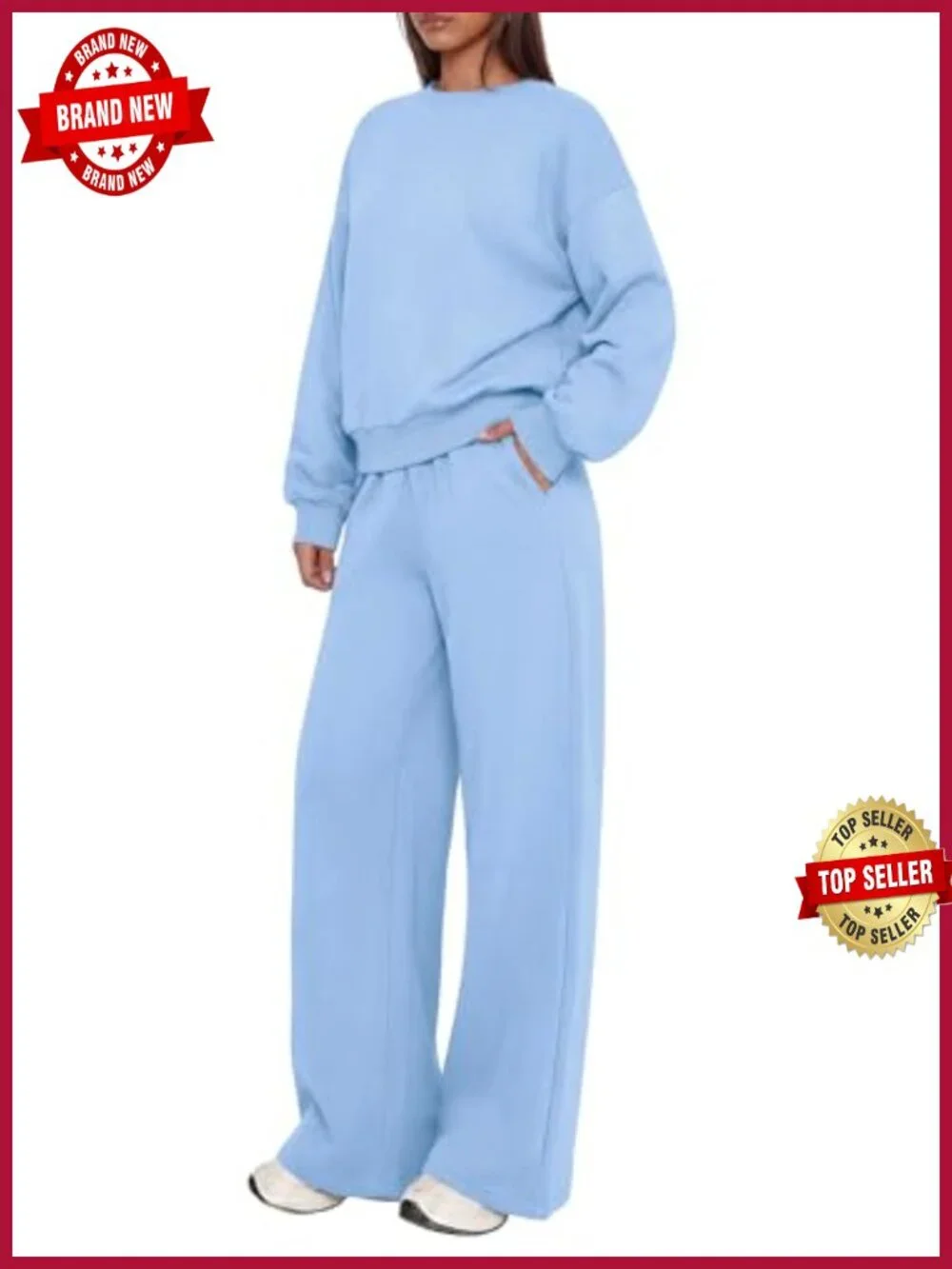 2 Piece Lounge Set Women Casual Sweatsuit Fleece Lining Crew Neck Oversized